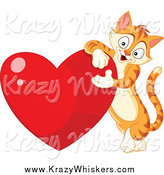 Critter Clipart of a Tabby Ginger Cat Leaning on a Shiny Red Heart by Yayayoyo