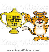 Critter Clipart of a Tiger Holding a Golden Worlds Greatest Dad Trophy by Dennis Holmes Designs