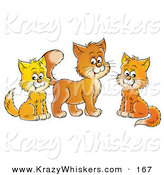 Critter Clipart of a Trio of Orange and Yellow Cats Sitting and Looking at the Viewer by Alex Bannykh