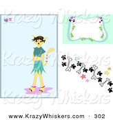 Critter Clipart of a Web Design Set of Backgrounds of a Tan Morph Cat Girl Background with a Frame and Border Design of Paw Prints, Stars and Bones by