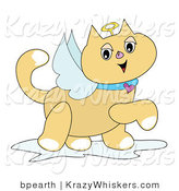 Critter Clipart of a Winged Tan Angel Cat with a Golden Halo and Heart Collar, Prancing by by