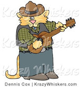 Critter Clipart of an Anthropomorphic Cowboy Orange Tabby Cat Playing Country Music on an Acoustic Guitar by Djart