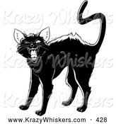 Critter Clipart of an Evil Black Cat Arching Its Back, Twitching Its Tail and Hissing at the Viewer by Lawrence Christmas Illustration