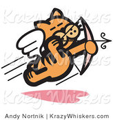 Critter Clipart of an Orange Cat Flying like a Romantic Cupid and Shooting Arrows with a Bow on Valentine's Day by Andy Nortnik
