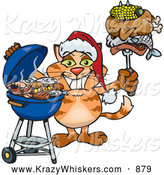 Critter Clipart of an Orange Cat Wearing a Santa Hat and Holding Food on a Fork by Dennis Holmes Designs