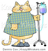 Critter Clipart of an Orange Tabby Cat with an IV Drip on a Stand in a Hospital by Djart