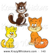 Critter Clipart of Brown, Yellow and Orange Kitty Cats Looking at the Viewer on White by Alex Bannykh