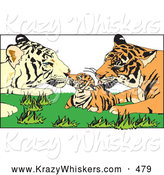 Critter Clipart of Tiger Parents Grooming Their Cute Cub by Dennis Holmes Designs