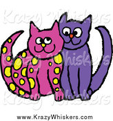 Critter Clipart of Yellow Spotted Pink and Purple Cats Cuddling by Prawny