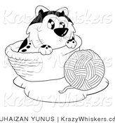 Kitty Clipart of a Black and White Cat with a Ball of Yarn - Royalty Free by YUHAIZAN YUNUS