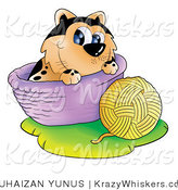 Kitty Clipart of a Cat with a Ball of Yarn and Basket - Royalty Free by YUHAIZAN YUNUS