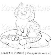 Kitty Clipart of an Outlined Cat with a Fish Bone - Royalty Free by YUHAIZAN YUNUS