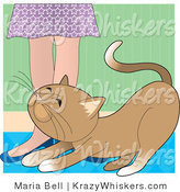 Vector Critter Clipart of a Brown Cat Rubbing Against a Lady's Legs - Royalty Free by Maria Bell