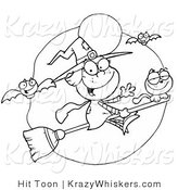 Vector Critter Clipart of a Coloring Page of a Friendly Flying Witch by Hit Toon