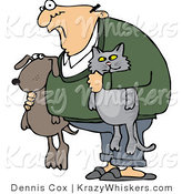 Vector Critter Clipart of a Crazy Old Man with His Pets - Royalty Free by Djart