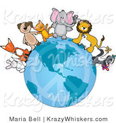 Vector Kitty Clipart of Animal Friends on a Peace Earth - Royalty Free by Maria Bell