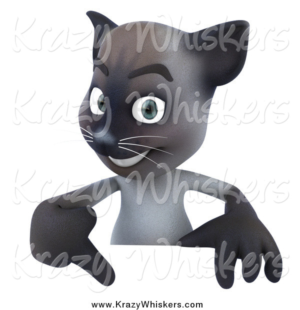 Critter Clipart of a 3d Siamese Cat Pointing down at a Sign