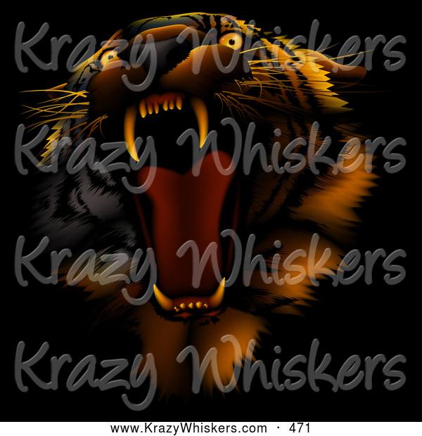 Critter Clipart of a Bad Tempered Tiger Roaring, on a Dark Background with Orange Lighting