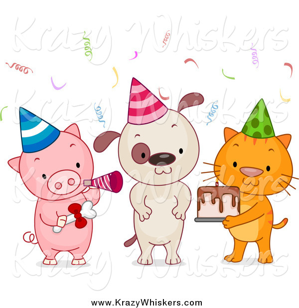 Critter Clipart of a Birthday Party Animals with Cake