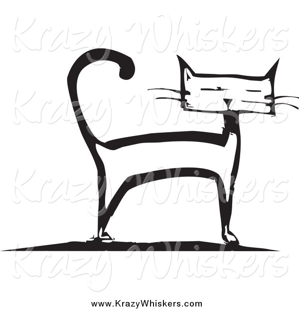 Critter Clipart of a Black and White Cat Standing