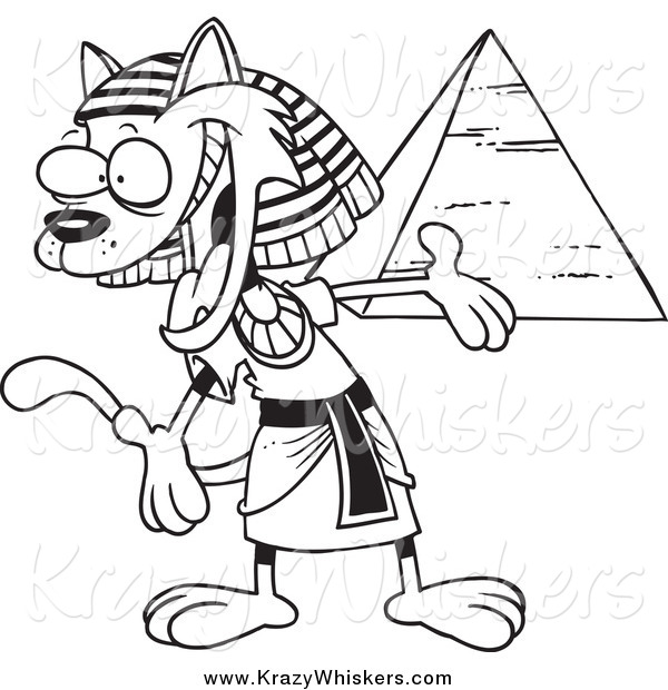 Critter Clipart of a Black and White Egyptian Cat Presenting a Pyramid