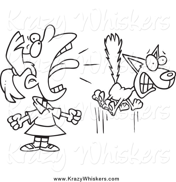Critter Clipart of a Black and White Girl Screaming at a Cat