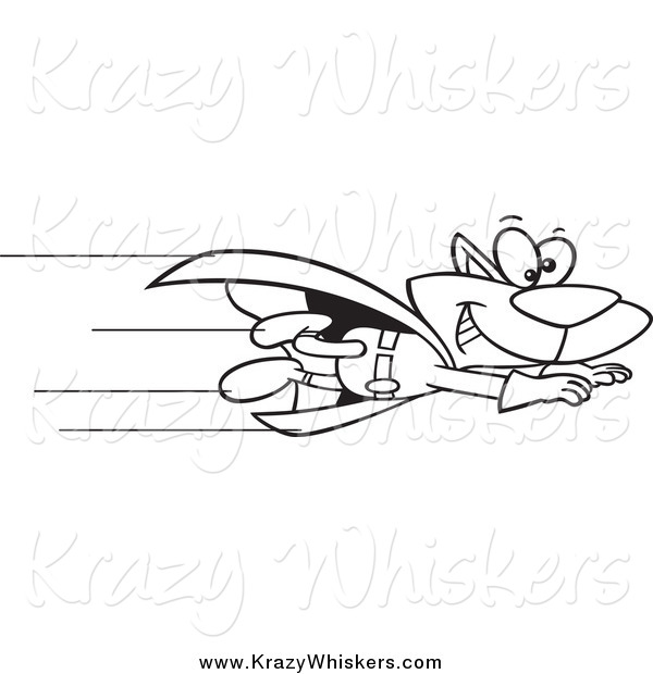 Critter Clipart of a Black and White Super Cat Flying