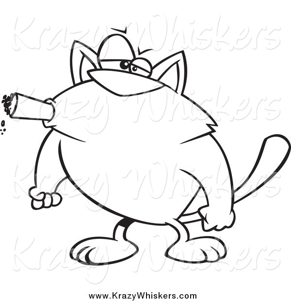Critter Clipart of a Black and White Tough Cat Smoking a Cigar