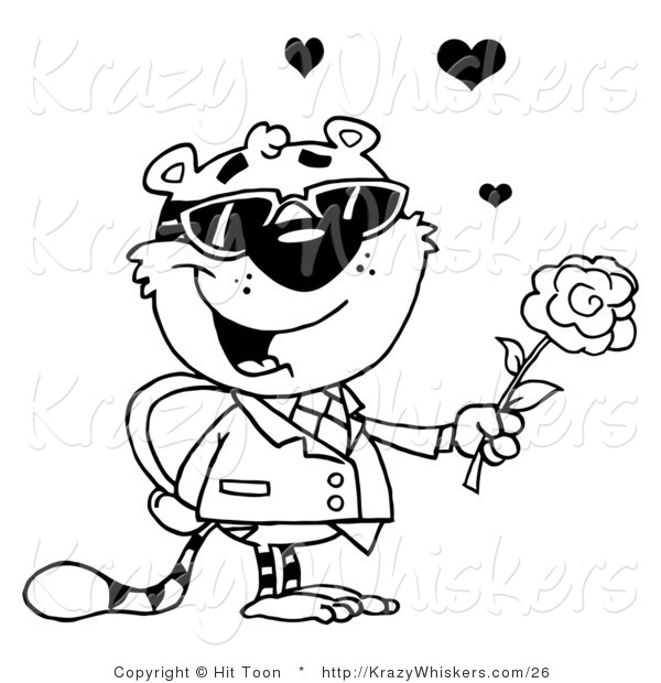 Critter Clipart of a Black and White Valentine Tiger - Royalty Free