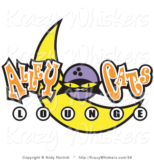Critter Clipart of a Black Cat and a Yellow Crescent Moon on an Alley Cats Lounge Sign