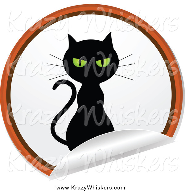 Critter Clipart of a Black Cat on a Round Peeling Sticker