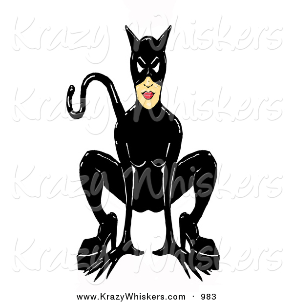 Critter Clipart of a Black Cat Woman Crouching