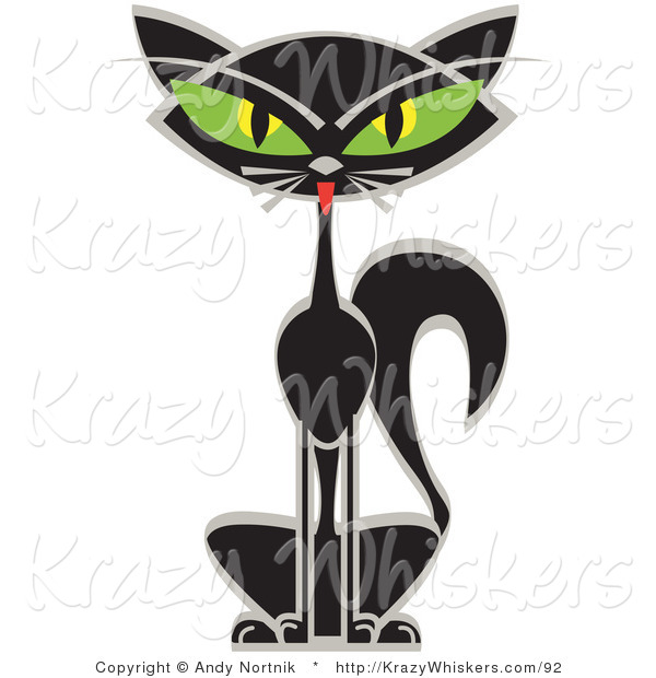Critter Clipart of a Black Siamese Cat with Slanting, Big Green Eyes