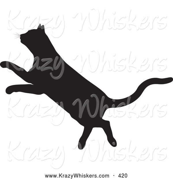 Critter Clipart of a Black Silhouetted Feline Leaping to the Left