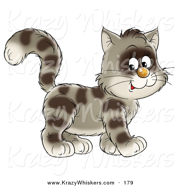 Critter Clipart of a Brown Striped Kitty Walking to the Right, Glancing at the Viewer