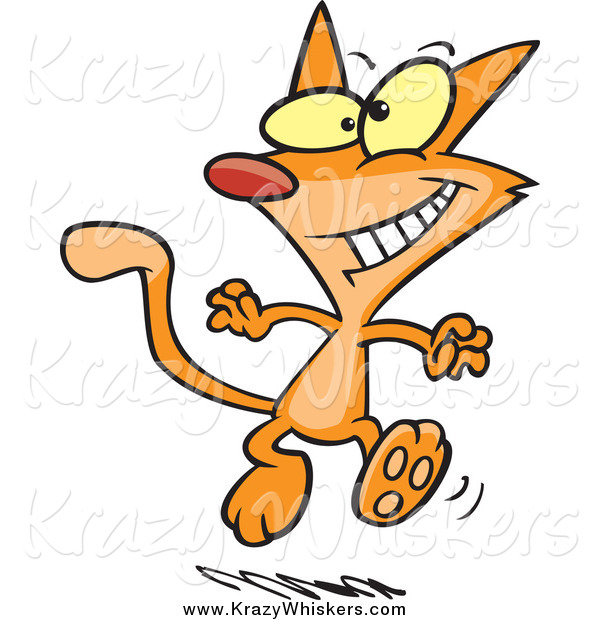 Critter Clipart of a Cartoon Dancing Orange Cat