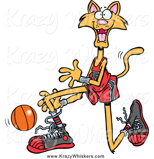 Critter Clipart of a Cartoon Ginger Basketball Cat