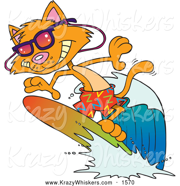 Critter Clipart of a Cartoon Surfer Cat