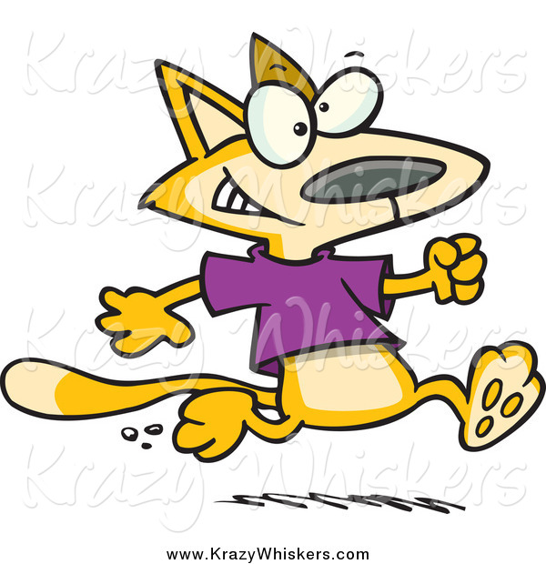 Critter Clipart of a Cartoon Yellow Cat Running in a T Shirt