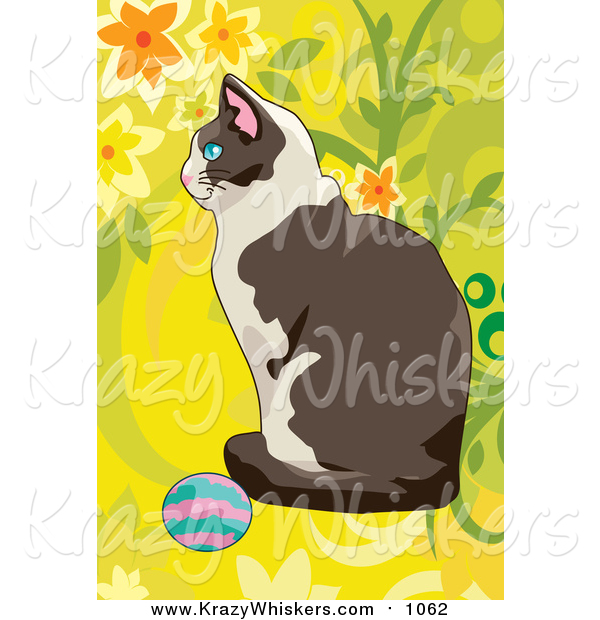 Critter Clipart of a Cat Playing with a Ball over Yellow