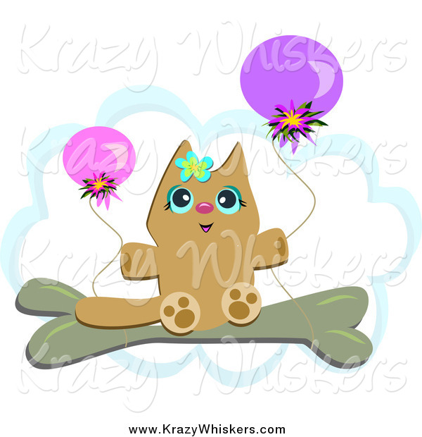Critter Clipart of a Cat with Balloons over a Cloud