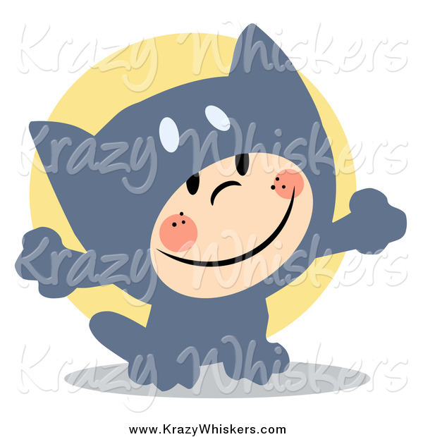 Critter Clipart of a Child Smiling and Dressed in a Gray Cat Halloween Costume