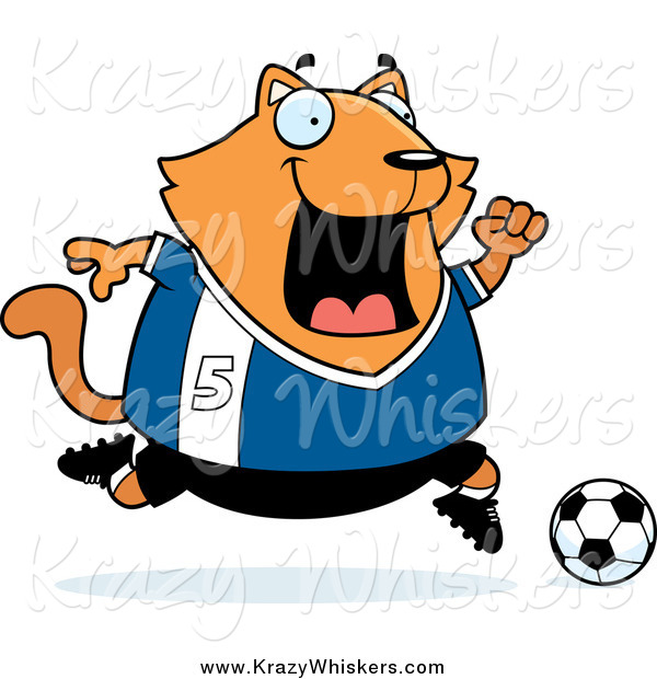 Critter Clipart of a Chubby Ginger Cat Playing Soccer