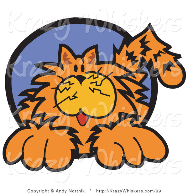 Critter Clipart of a Chubby Happy Orange Cat in a Blue Circle
