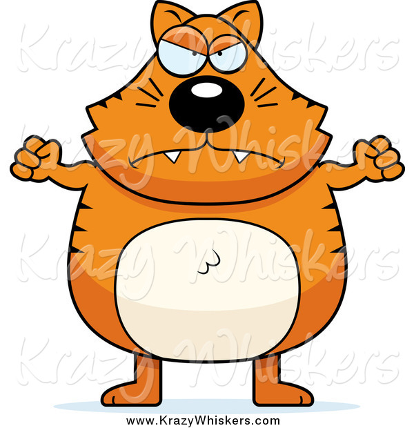Critter Clipart of a Chubby Orange Cat Waving His Fists