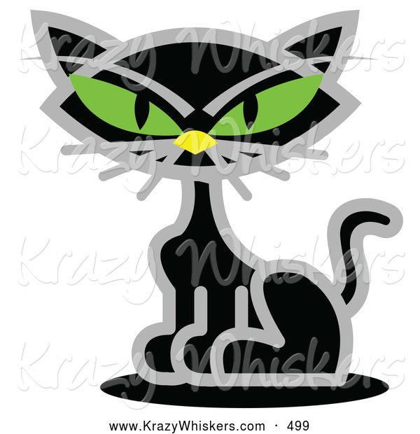 Critter Clipart of a Creepy Black Cat with Piercing Green Eyes