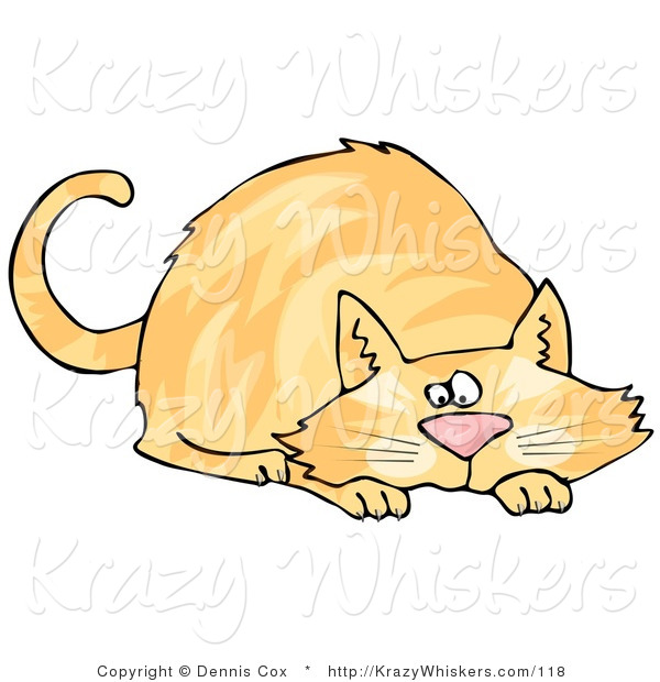 Critter Clipart of a Crouching Orange Cat While Preparing to Pounce on Prey