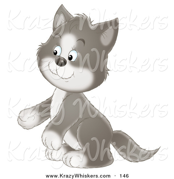 Critter Clipart of a Cute and Adorable Gray and White Tuxedo Cat Sitting up on His Hind Legs
