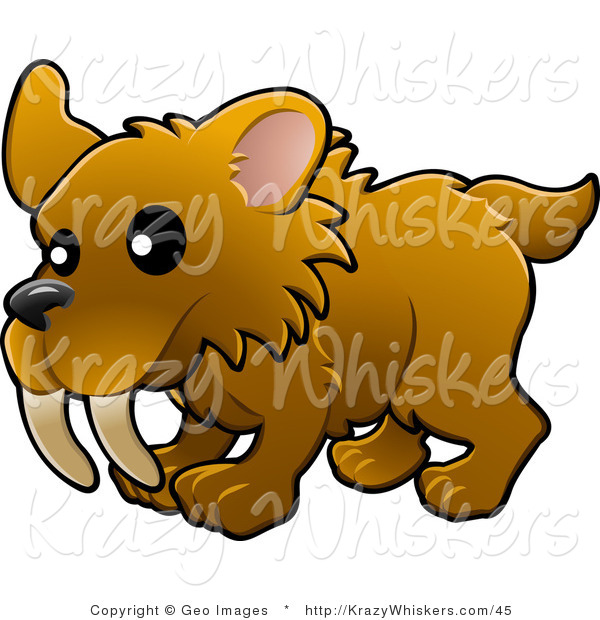 Critter Clipart of a Cute Baby Brown Saber Tooth Tiger with Big Teeth