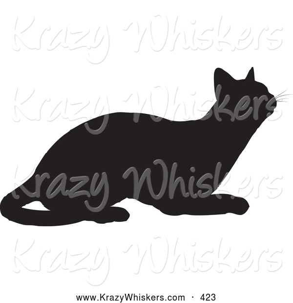 Critter Clipart of a Cute Black Silhouetted Feline Curiously Looking Upwards
